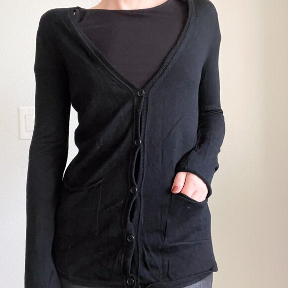 AX Armani Exchange Minimalist 90s V-Neck Cardigan | Merino Wool | Closet Staple - Picture 2 of 8